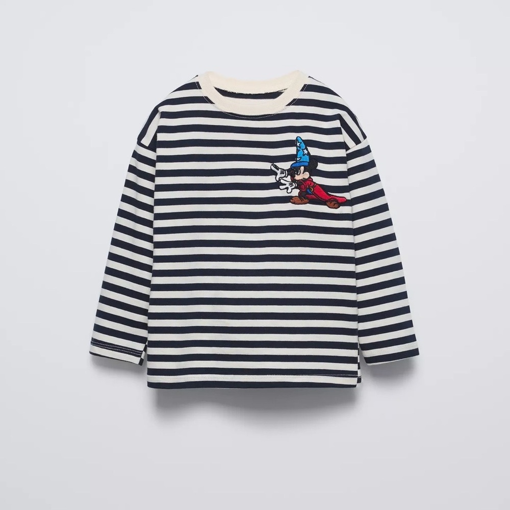 Disney Black and White Striped Mickey Mouse Long Sleeve Tee